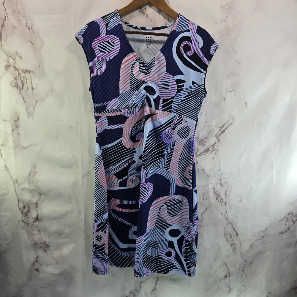 Title Nine Dress Womens Medium Purple Blue Cap Mini Diamalete Stripe Circle